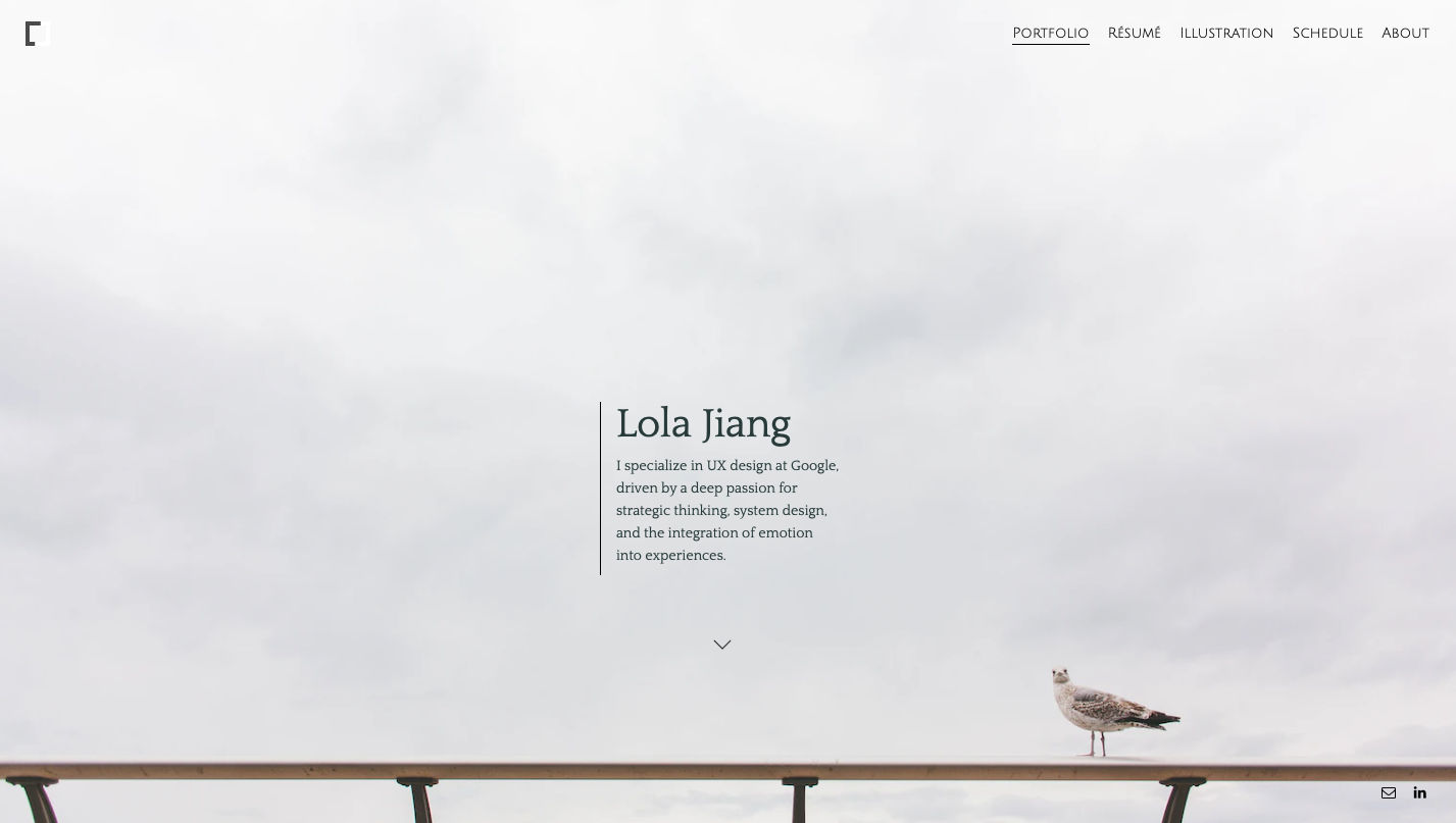 Homepage of Lola Jiang’s Portfolio.